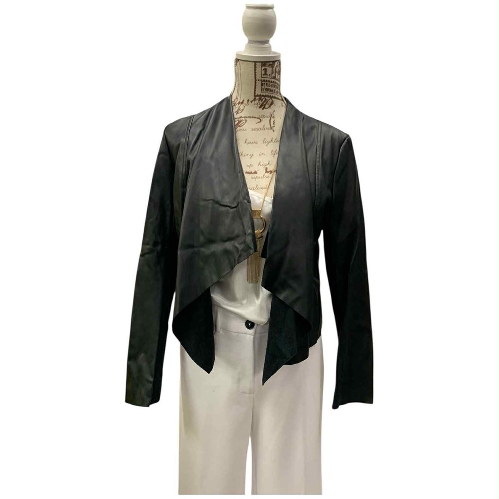 Ardene Black Draped Faux Leather Jacket Size S